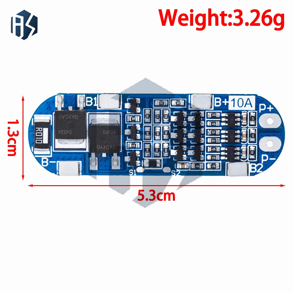 3S 10A 18650 Li-ion Battery Protection Board - 11.1V/12.6V Charger Module with Overcharge/Discharge Protection Zpaxo