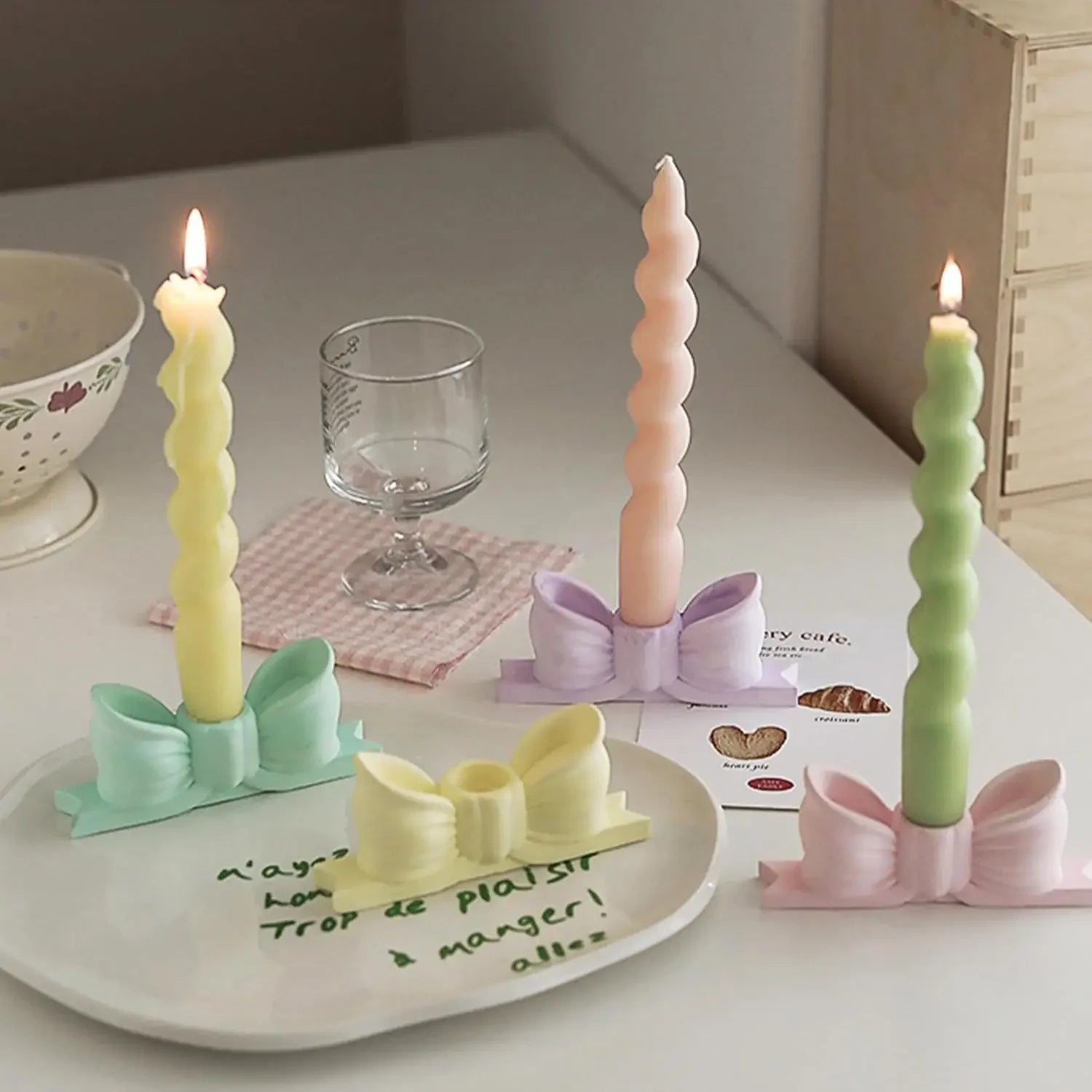 Gypsum Bow Candle Holder Long Candlestick Wedding Birthday Party Home
