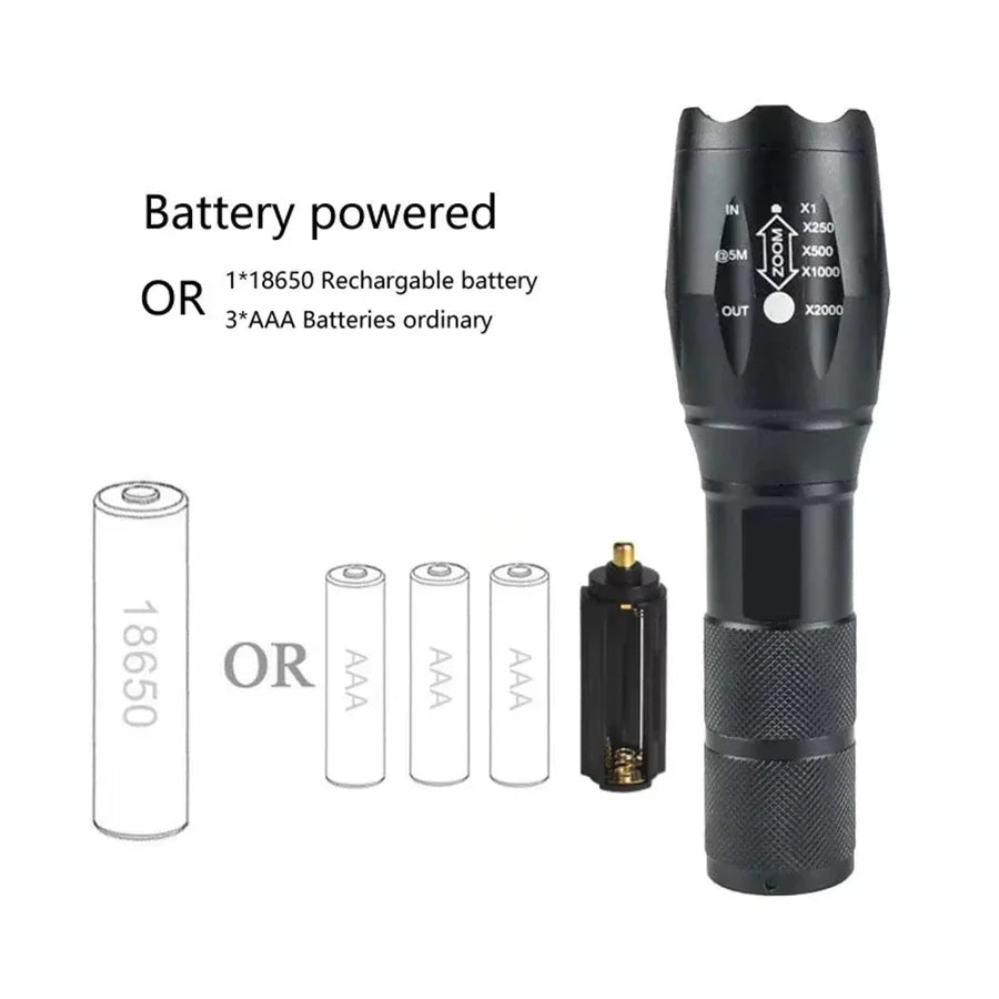 T6 LED Zoomable Flashlight | 5 Modes, Waterproof, 1000 Lumens