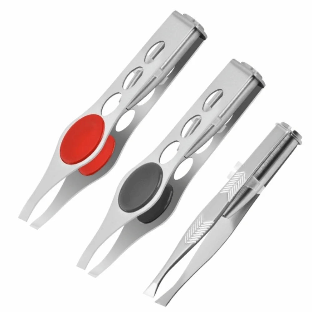 Stainless Steel LED Eyebrow Tweezers Oblique Tip Light Trimming Clip Zpaxo