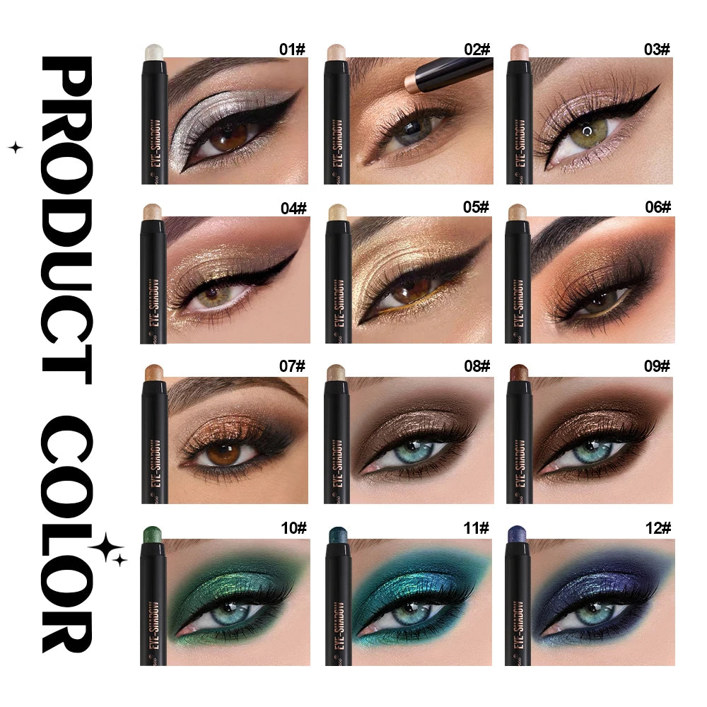 Double Head Pearlescent Eyeshadow Pencil Waterproof Glitter Metallic Blue Green Eye Shadow Makeup Pigment White Eyes Highlighter Zpaxo