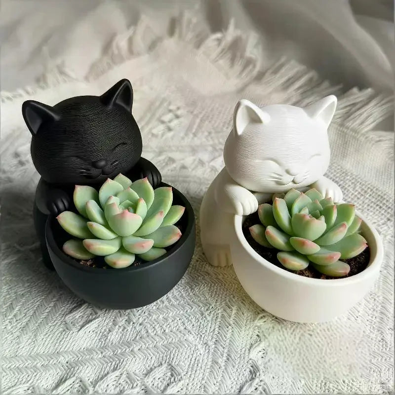 Cat-Shaped Pot With Drainage Holes Uniquely Designed For Succulents Small Flowers And Cacti Bedroom Offices Desktop Ornament Zpaxo