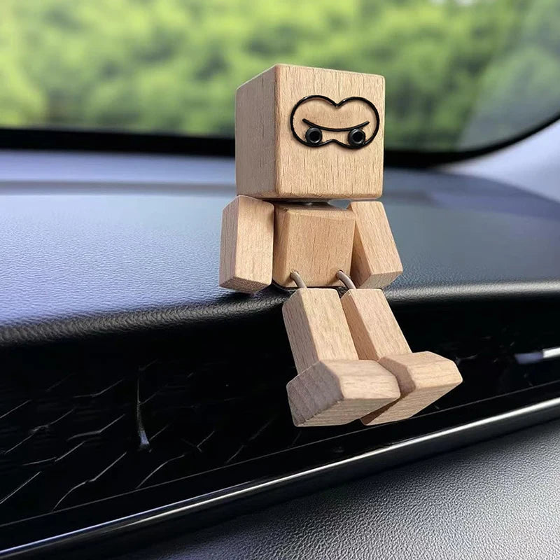 Shaking Wooden Man Figurine – 12 Magnetic Expressions Decor