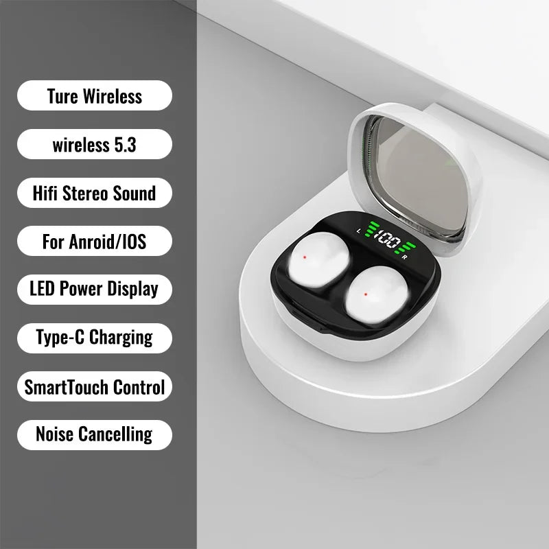 KEBIDUMEI Mini Earphones Bluetooth 5 3 Headphones Invisable Sleep Zpaxo White