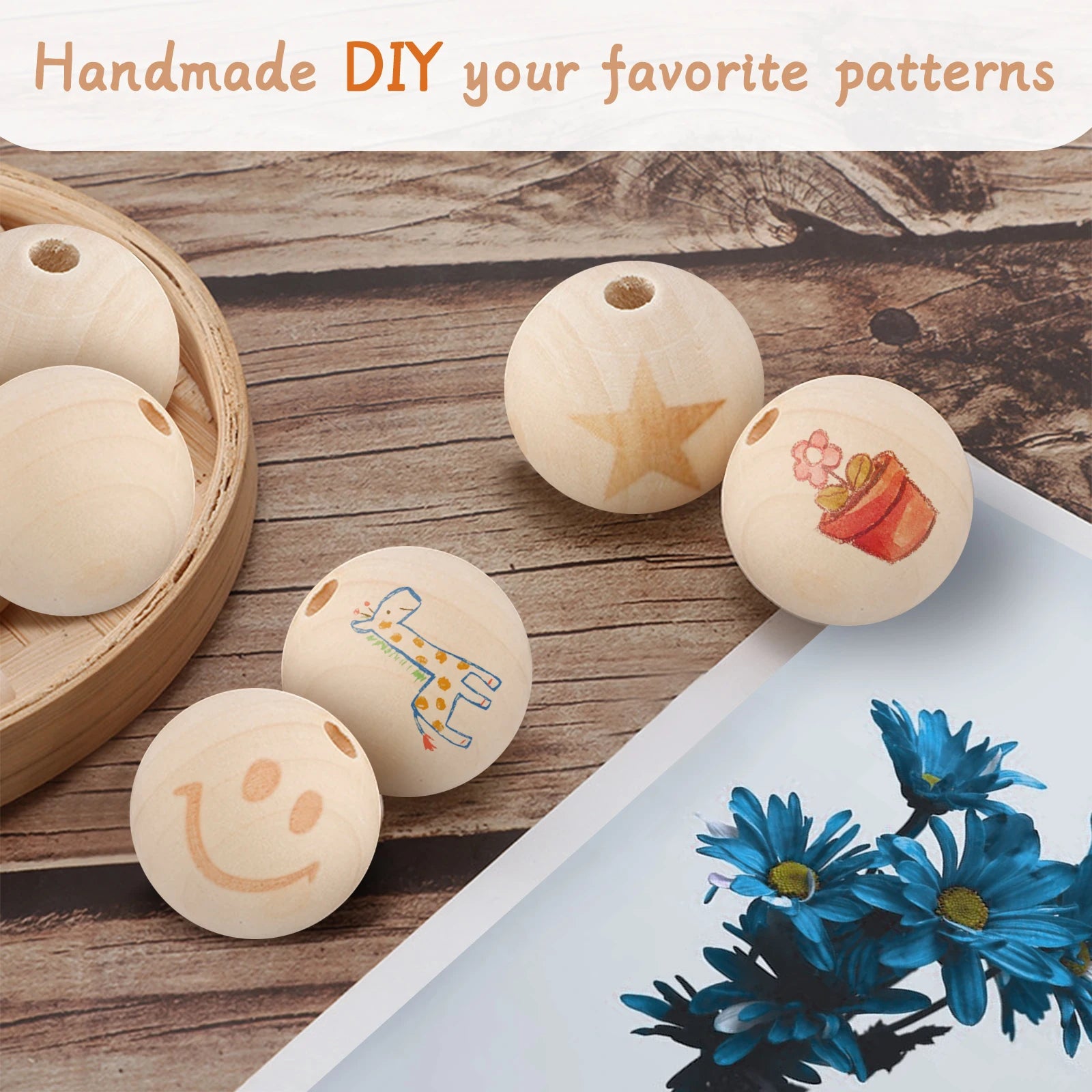 Round Wooden Beads 20/30/40mm – Lead-Free DIY Jewelry Craft Beads