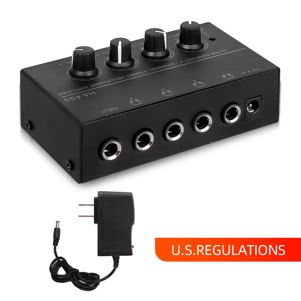 4 Channels Mini Headphone Amplifier HA400 Ultra-compact Stereo Audio Zpaxo 10MHz US Plug
