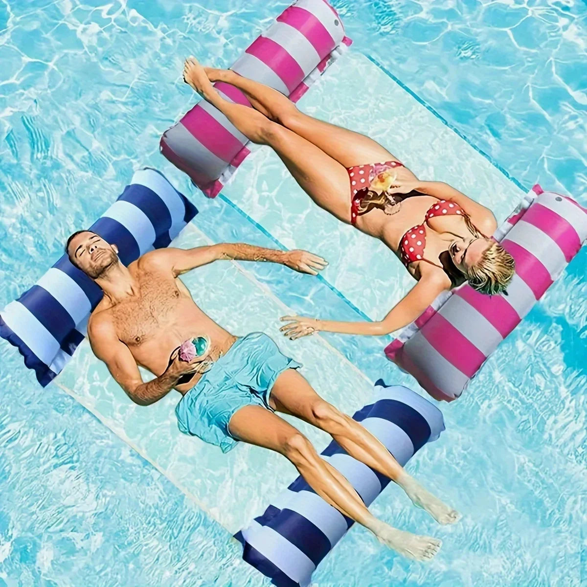 Foldable Striped Inflatable Lounge Chair, Suitable For Swimming Pool Parties And Beach Leisure Floating Beds With Net Backrest Zpaxo