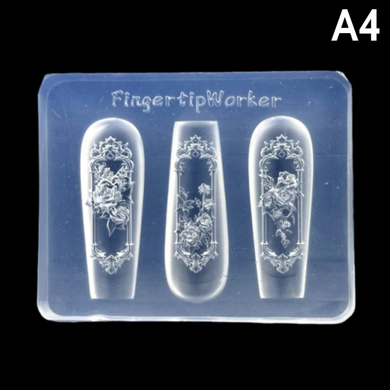 ▶1Pcs Flowers Rose Tulip Nail Silicone Relief Nail Art Mold Nail Salon Manicure Tool DIY Nail Decoration Zpaxo A4