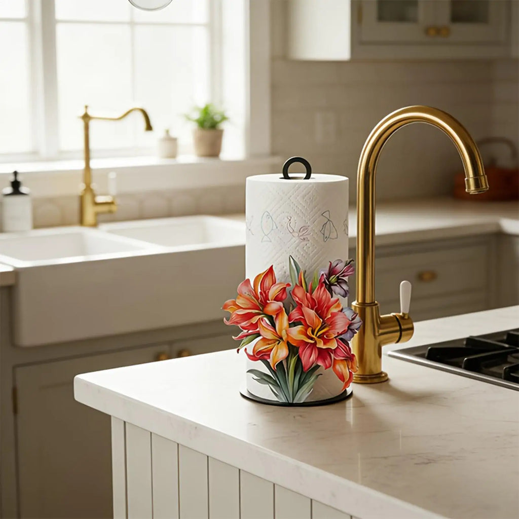 Paper Towel Holder Tissue Roll Storage Rack Counter 2D Flower Pattern