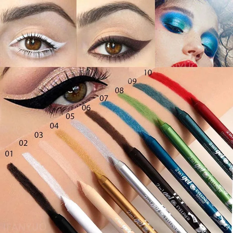 Waterproof Eyeliner Gel Pencil Pigment Brown Black White Glitter