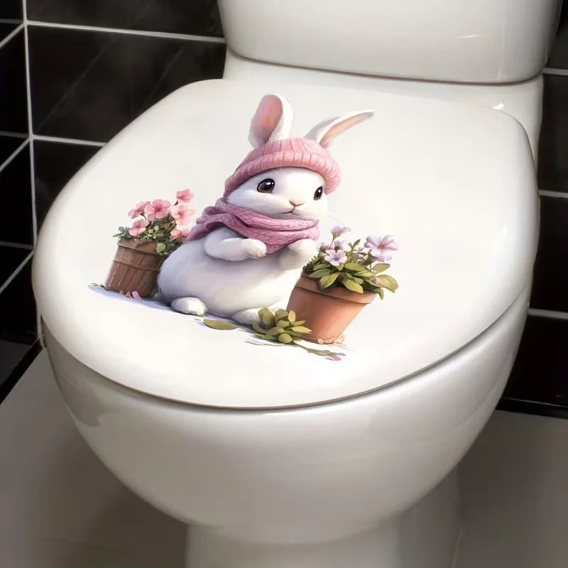 Glow in the Dark Rabbit Toilet Sticker – Removable Bathroom Decal