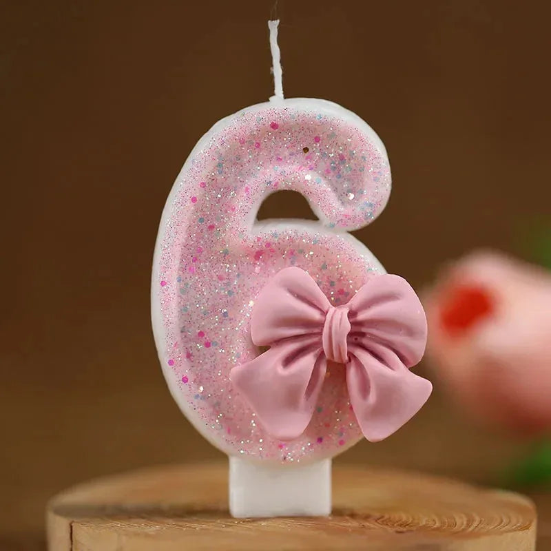 Cute Pink Bow 3D Digital Cake Candles Suitable Birthday Party