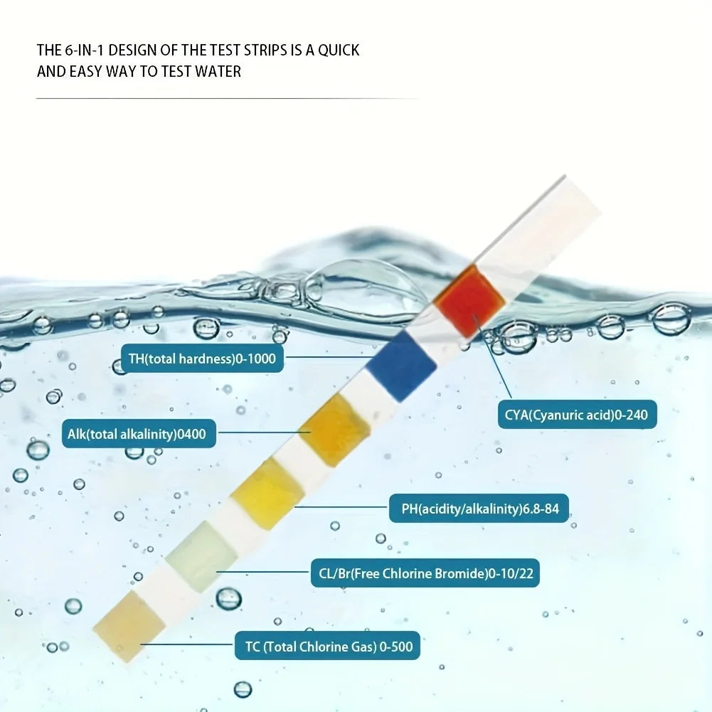 6-in-1 Pool Spa Water Test Strips Accurate Measurement PH Chlorine