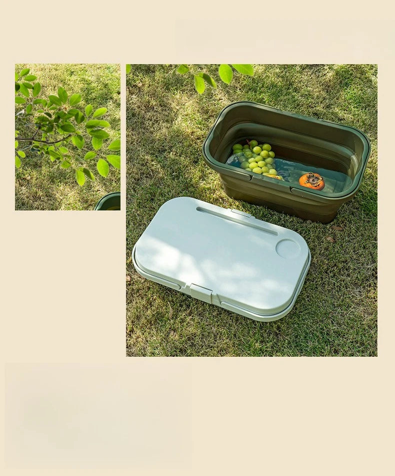 Foldable picnic basket for convenient travel covered camping large capacity multifunctional handheld storage basket Zpaxo