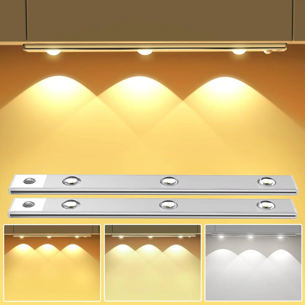 Wireless Ultra Thin Motion Sensor LED Cabinet Light Dimmable Lamp USB Rechargeable 3 Colors for Kitchen Wardrobe Bedroom Stairs Zpaxo