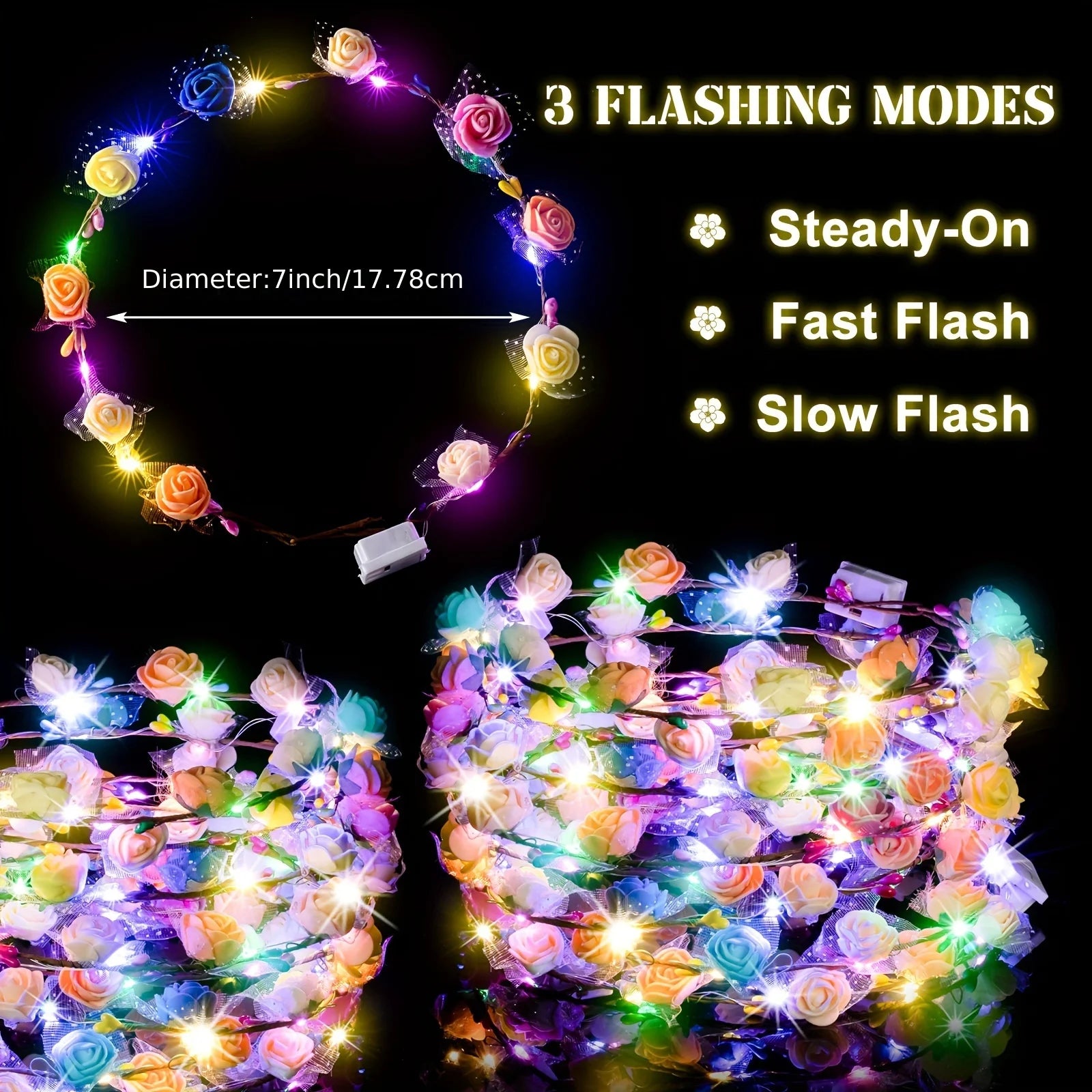 LED Flower Wreath Headband Multicolor Light Up Lighted Head Band Glow