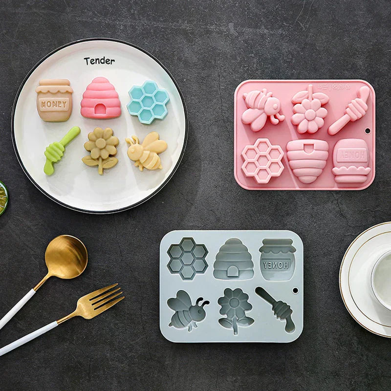 6-hole Bee Theme Silicone Mold 3d Flower Honeycomb Fondant Candy Chocolate Mould Fudge Dessert Soap Resin Mold Cake Decoration Zpaxo