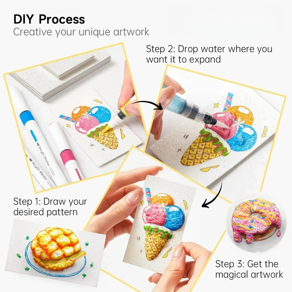 3D Magic Puffy Foam Texture Painting Paper Kids DIY Drawing Art