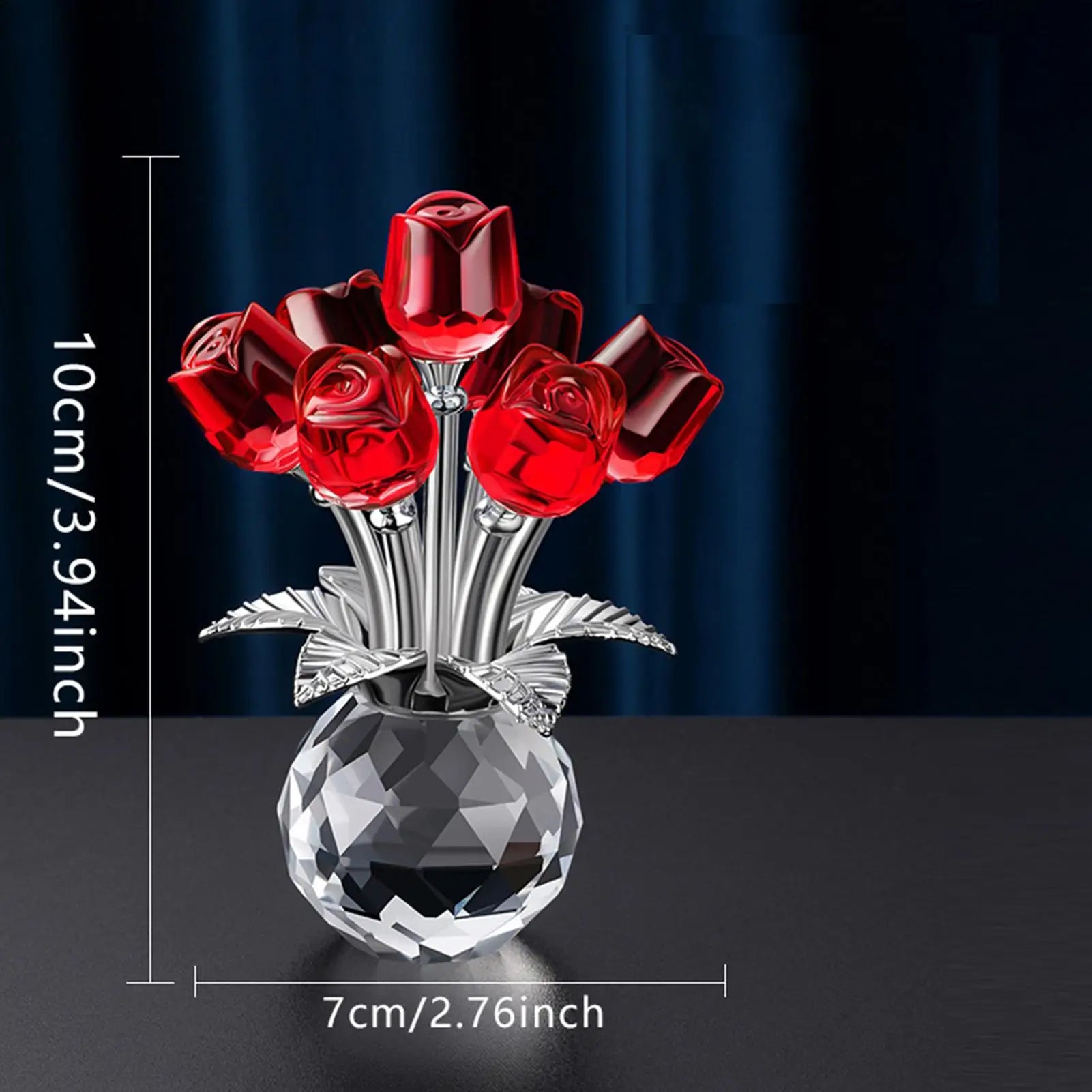 Glass Flowers 3D Romantic Artificial Rose Figurines Collectible
