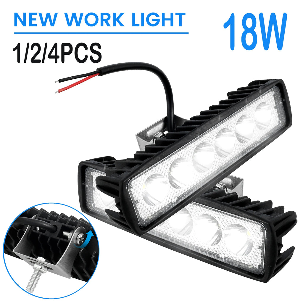18W Car LED Light Bar 12V 6000K Super Bright Car LED Work Light IP67 Waterproof Flood Spot Light Off Road Head Light Driving Zpaxo