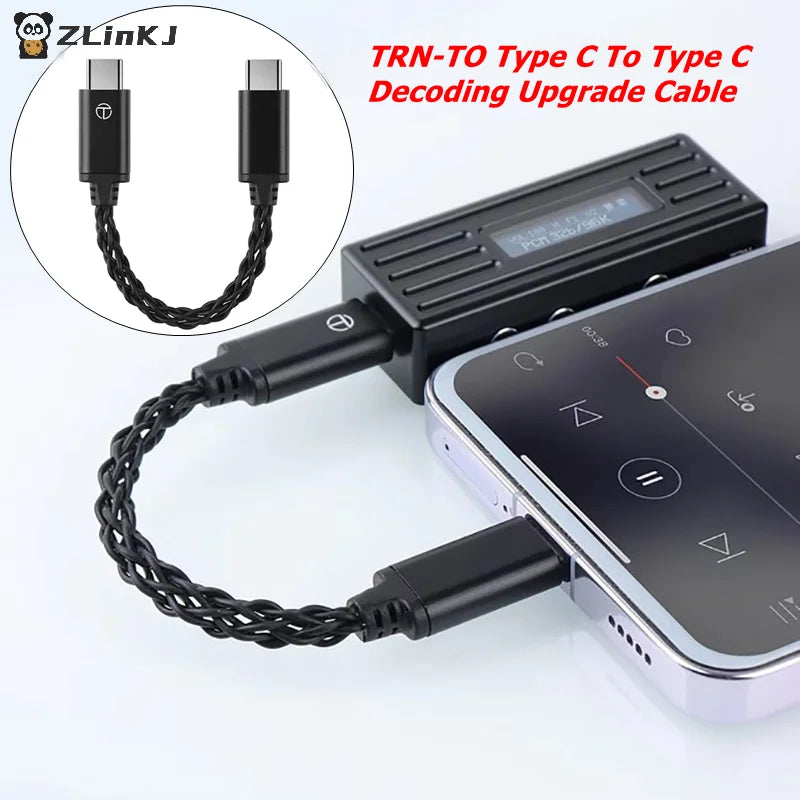 ▶TRN TO Type C To Type C DAC Amp Upgrade Cable Hifi Adapter Earphone Amplifier 8Strand Silver-Plated Wire For TRN TE PRO Phones Zpaxo