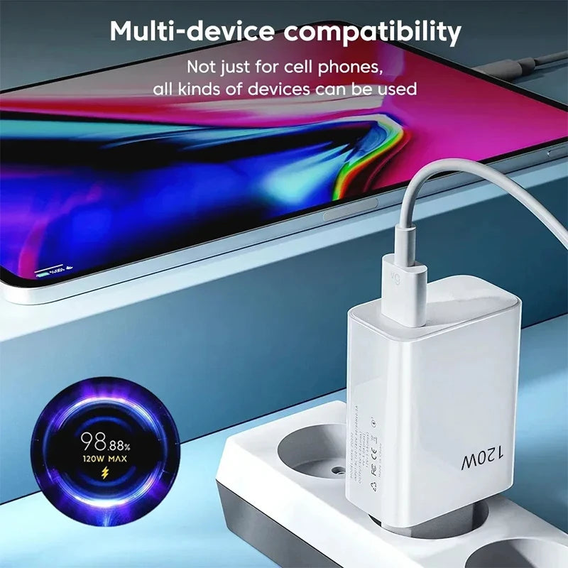 120W Fast Charger 6A Cable USB Type-c Gan Quick Charge 5 0 Phone