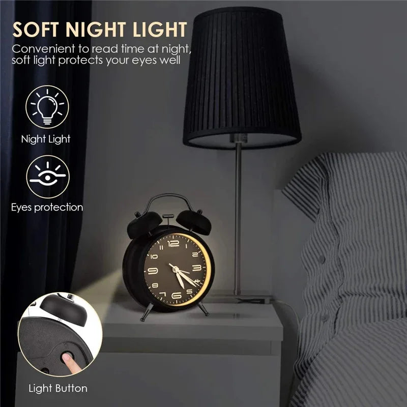 Metal Frame Twin Bell Alarm Clock 3D Dial Backlight Loud