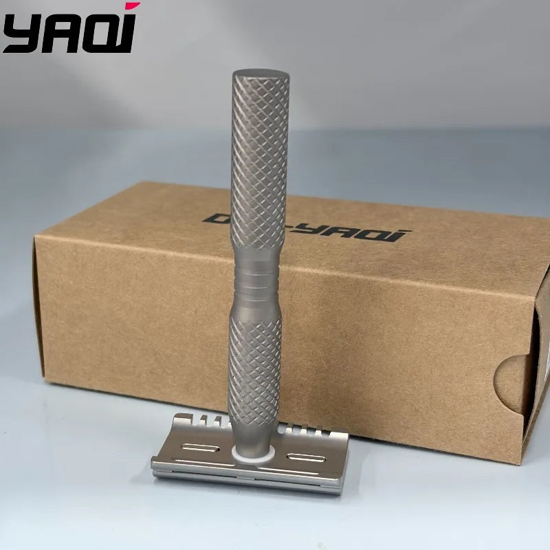 YAQI Ghost 90DC Titanium Safety Razor – Lightweight Cross Grain Titanium Safety Razor Zpaxo