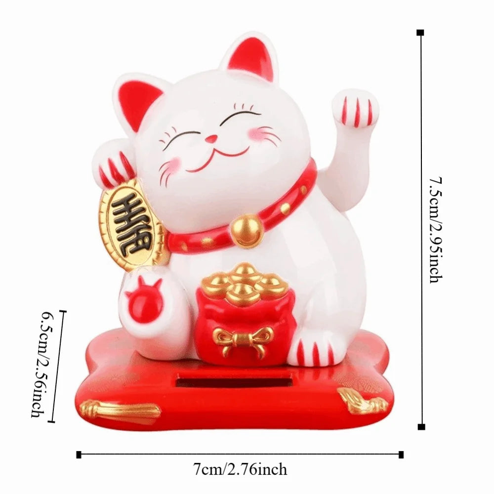 Solar Powered Lucky Beckoning Cat Decoration Mini Waving Wealth Hand Zpaxo