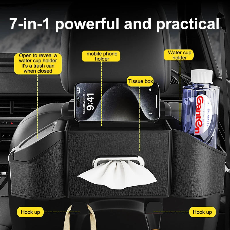 Car Backseat Organizer with Cup Holder & Lid | Hanging Storage