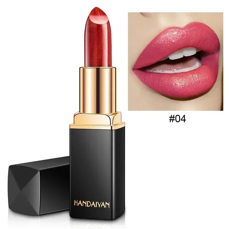Black Tube Gold Shiny Lipstick Waterproof Long Lasting Moisturizing Zpaxo 04