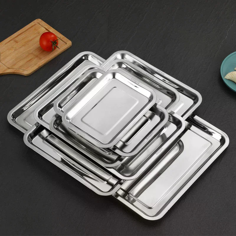 Stainless Steel Barbecue Tea Storage Serving Trays Rectangle Steamed Zpaxo