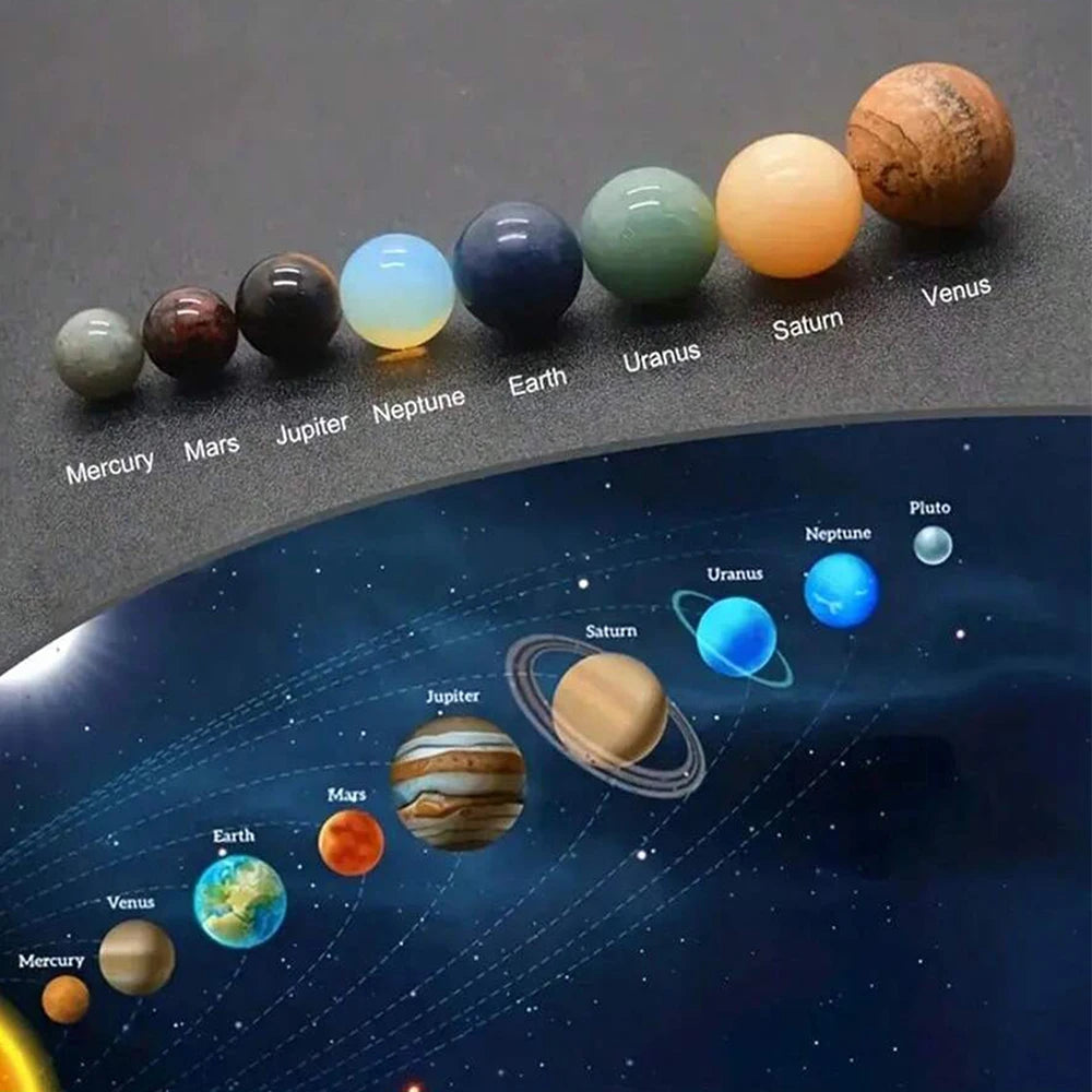 Solar System Natural Crystal Gemstones Set 9 Planets Sphere Ball Stone Galaxy Model Ornaments Gift Home Office Decor Zpaxo