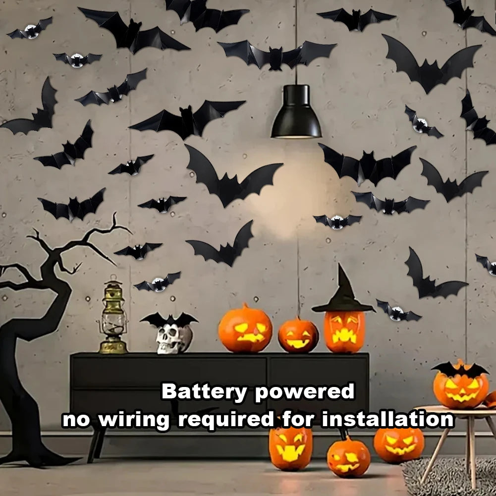 Halloween Lighted 3D Bat Stickers Battery Powered Bats Decorations