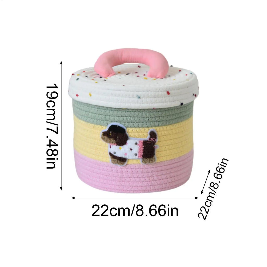 Cute Small Basket Portable Cotton Rope Bin Lid Toy Box Kids Pet Yarn