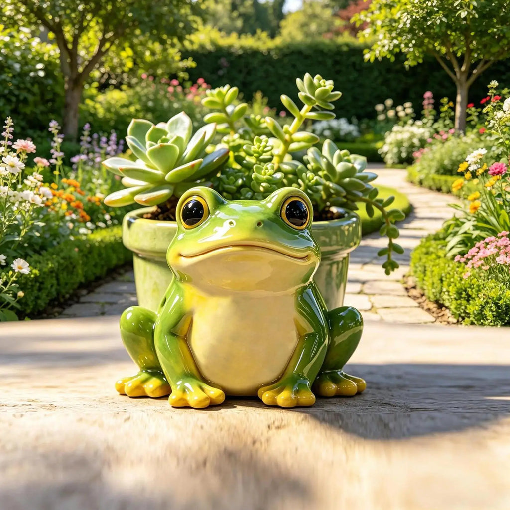 Frog Planters Hand-painted Resin Home Decor Drainage Hole Animal