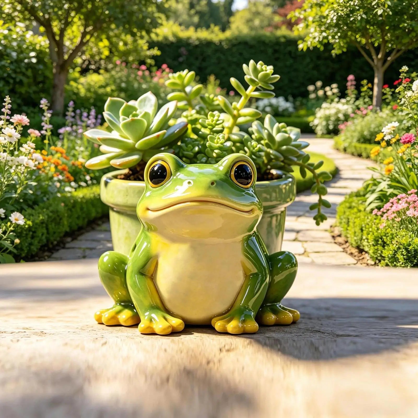 Frog Planters Hand-painted Resin Home Decor Drainage Hole Animal