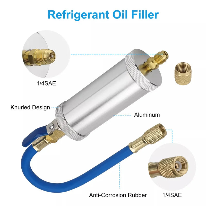 R12 R134A R22 Air Conditioning Car Oil Injection Dye Injection Tool 2 Ounce 1/4" Pure Liquid Oil Coolant Filler Tube Zpaxo