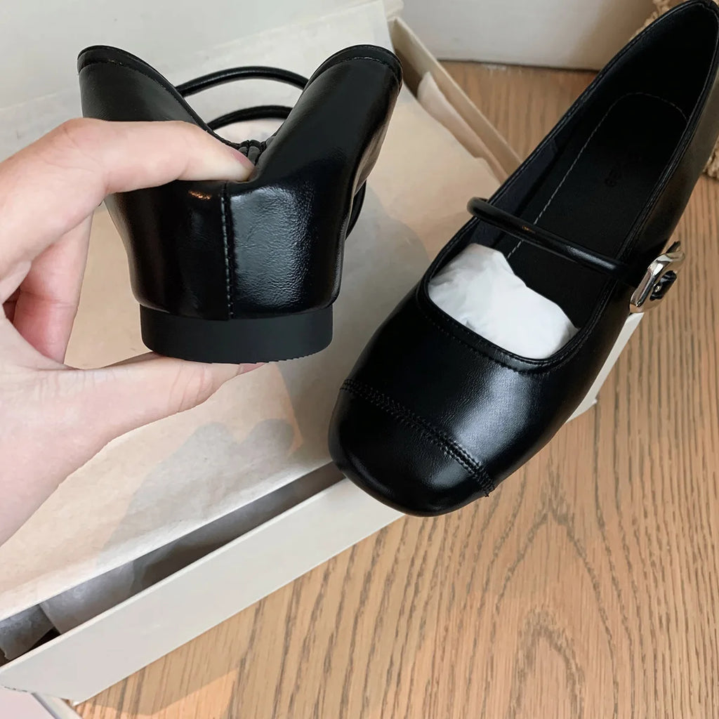 Flat Shoes for Women Spring Autumn Square Toe Shallow Mouth Silve Increased Height Mary Jane Plus Size Women's Shoes Zpaxo