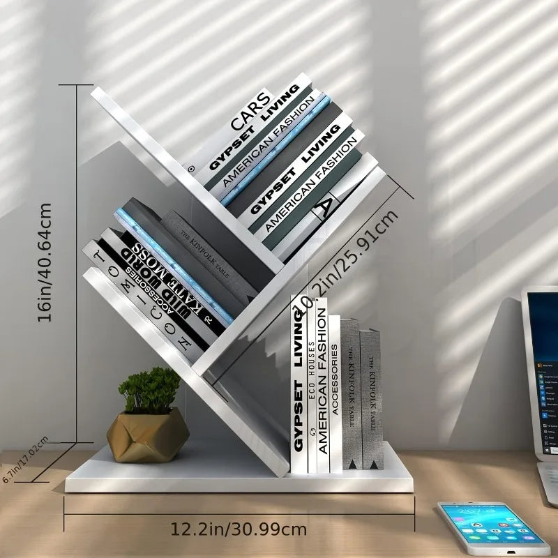 Tree Bookshelf 3-Tier Wood Small Mini Book Shelf Office Home School