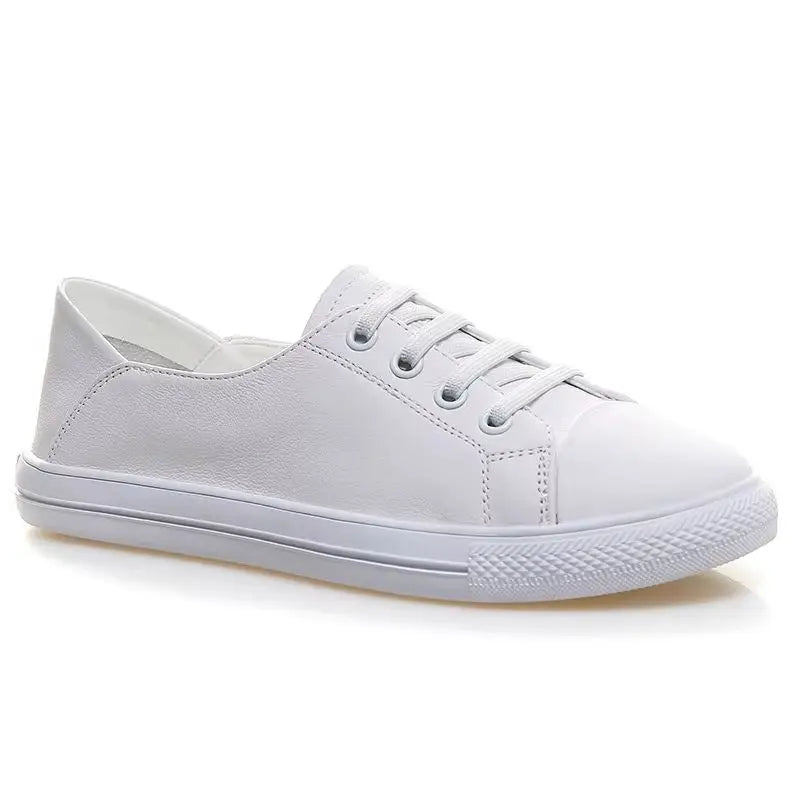 2026 Summer Leather White Sneakers Women Shallow Cut Fold Down Heel Zpaxo