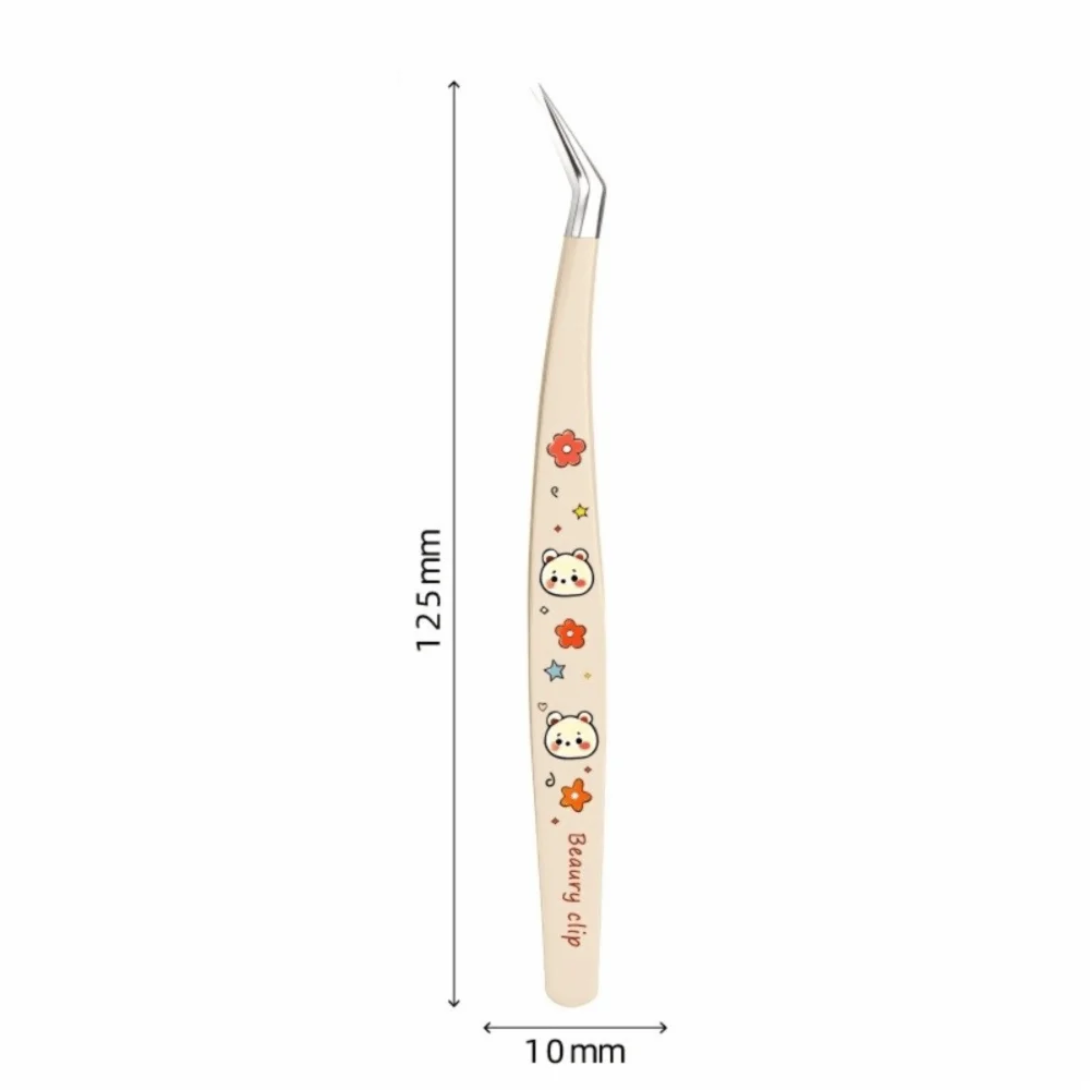 Cartoon Bear Print Curved Stickers Tweezers Stainless Steel Tip Zpaxo