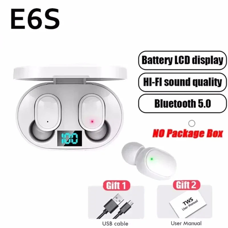E6S TWS Wireless Headphones Bluetooth Earphones Headset Waterproof Zpaxo WHITE