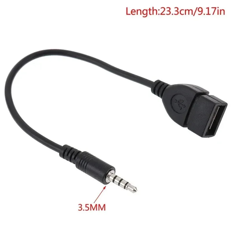 USB Female to 3.5mm AUX Adapter Cable for Car Audio & MP3