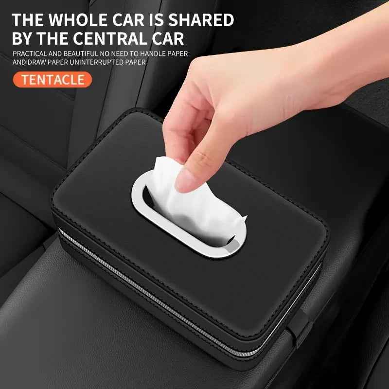 Leather Car Tissue Box – Hanging Seat Back Storage Organizer