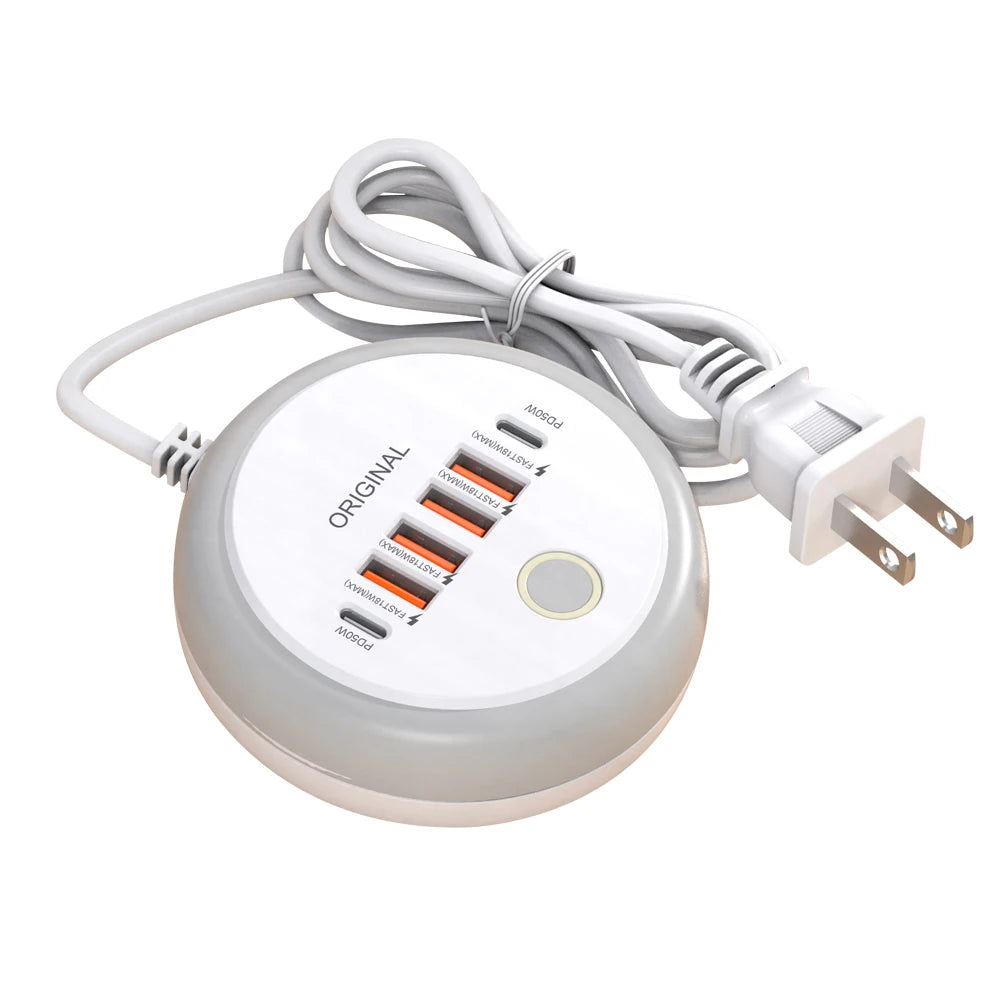 50W 6-Port USB Charging Station – Type-C Fast Charger Night Light USB Charging Station Zpaxo US Plug