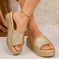 2025 New Women Sandals Summer Trend Peep-Toe Shoes Woman High-Heeled Platforms Shoes Slides Women Casual Wedges Female Sandals Zpaxo Gold 40