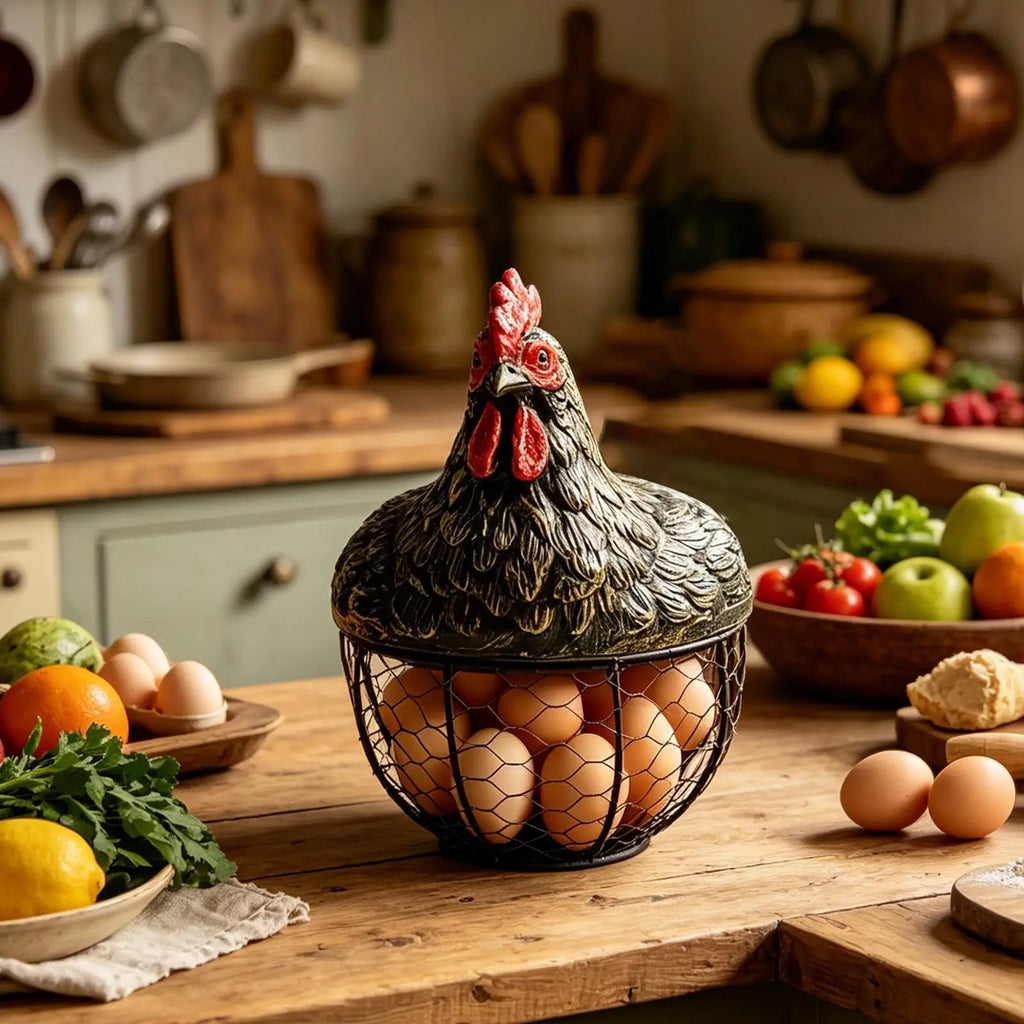 Chicken Basket Decorative Metal Wire Organizer Design Lid Portable