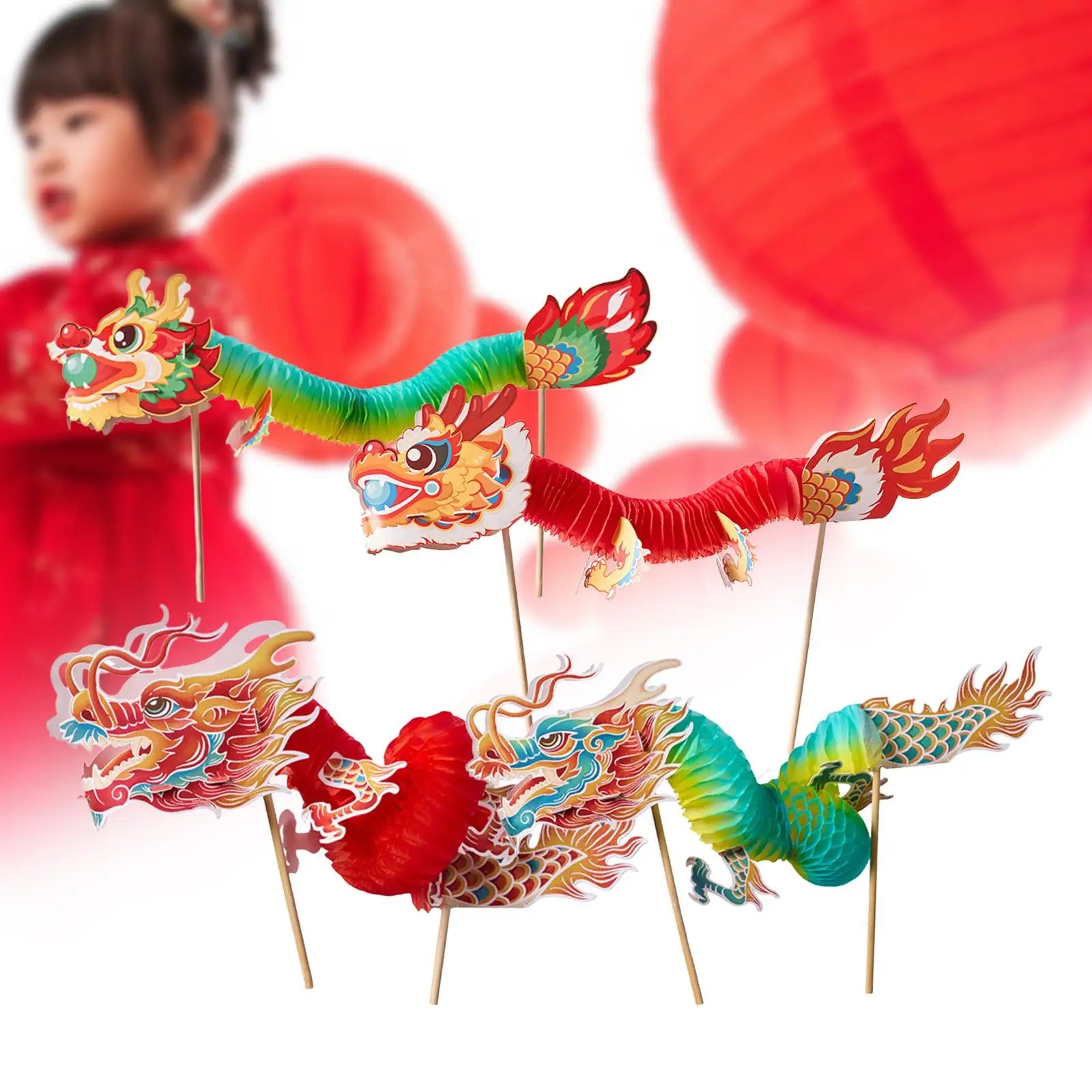 Chinese New Year Dragon Garland DIY Kids Toy Handmade Hanging Decoration for Wedding Lunar New Year Shops Home Spring Festival Zpaxo