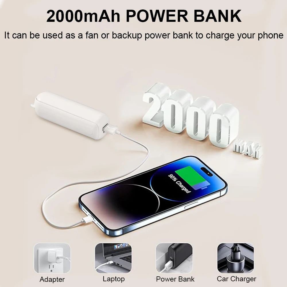 Mini Handheld Fan Portable 1 Power Bank Hanging Fans USB Rechargeable